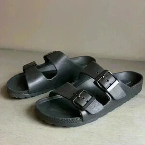 Seven Dials Black Two Straps Buckle Sandals Women Size 6 Slide Slip On Shoe EUC